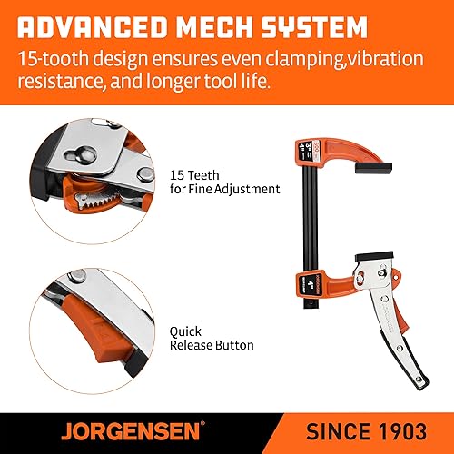 Miniatura 4 de Jorgensen Juego de abrazaderas de barra de 4 pulgadas, abrazadera de barra de trinquete para carpintería, abrazadera de engranaje de liberación