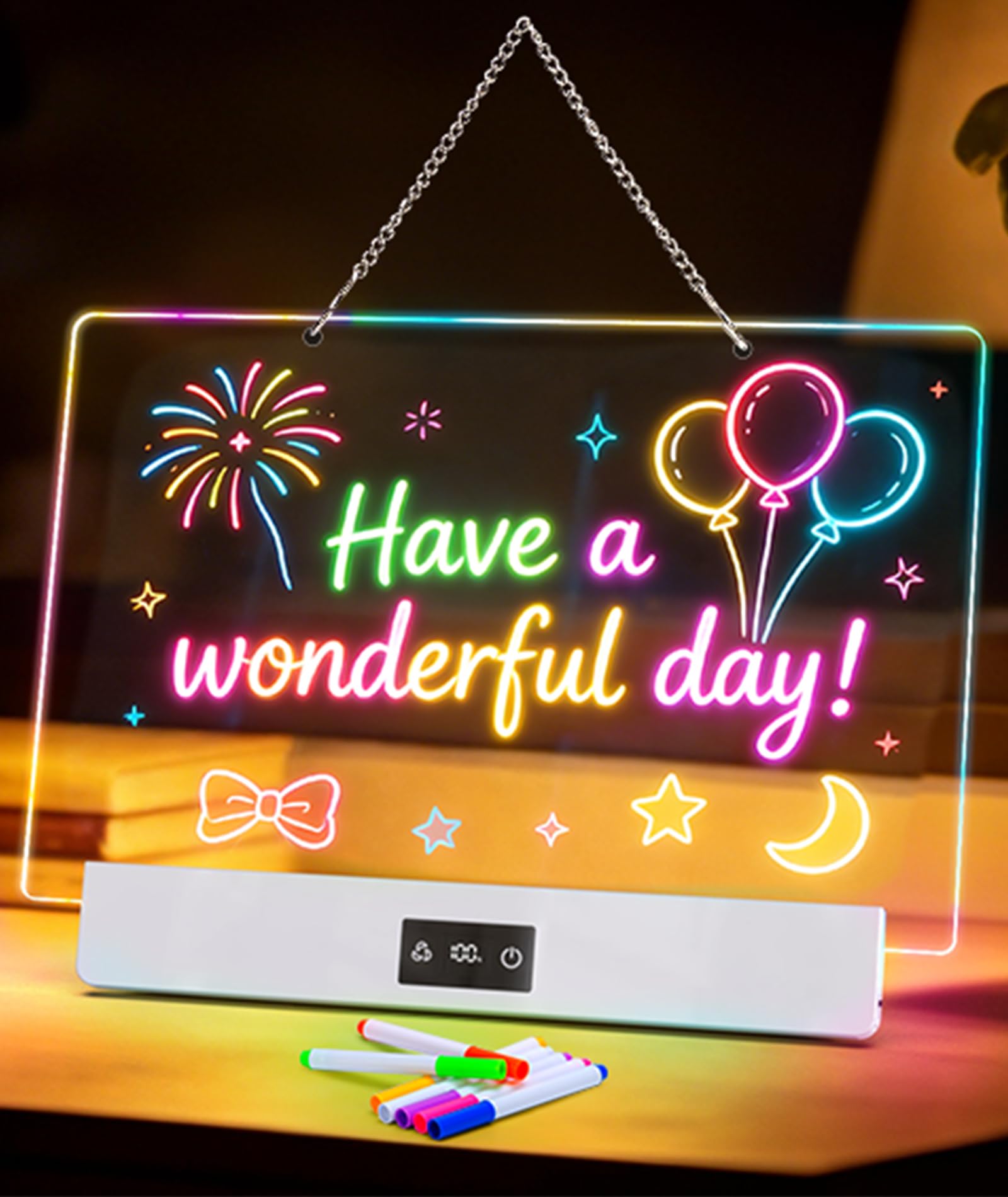 Tableau Lumineux Dessin Enfant - Ardoise Lumineuse 35x23cm avec 8 Couleurs RGB & 3 Modes Planche à Dessin LED Rechargeable, Support et Chaîne Inclus - Tablette Lumineuse Dessin