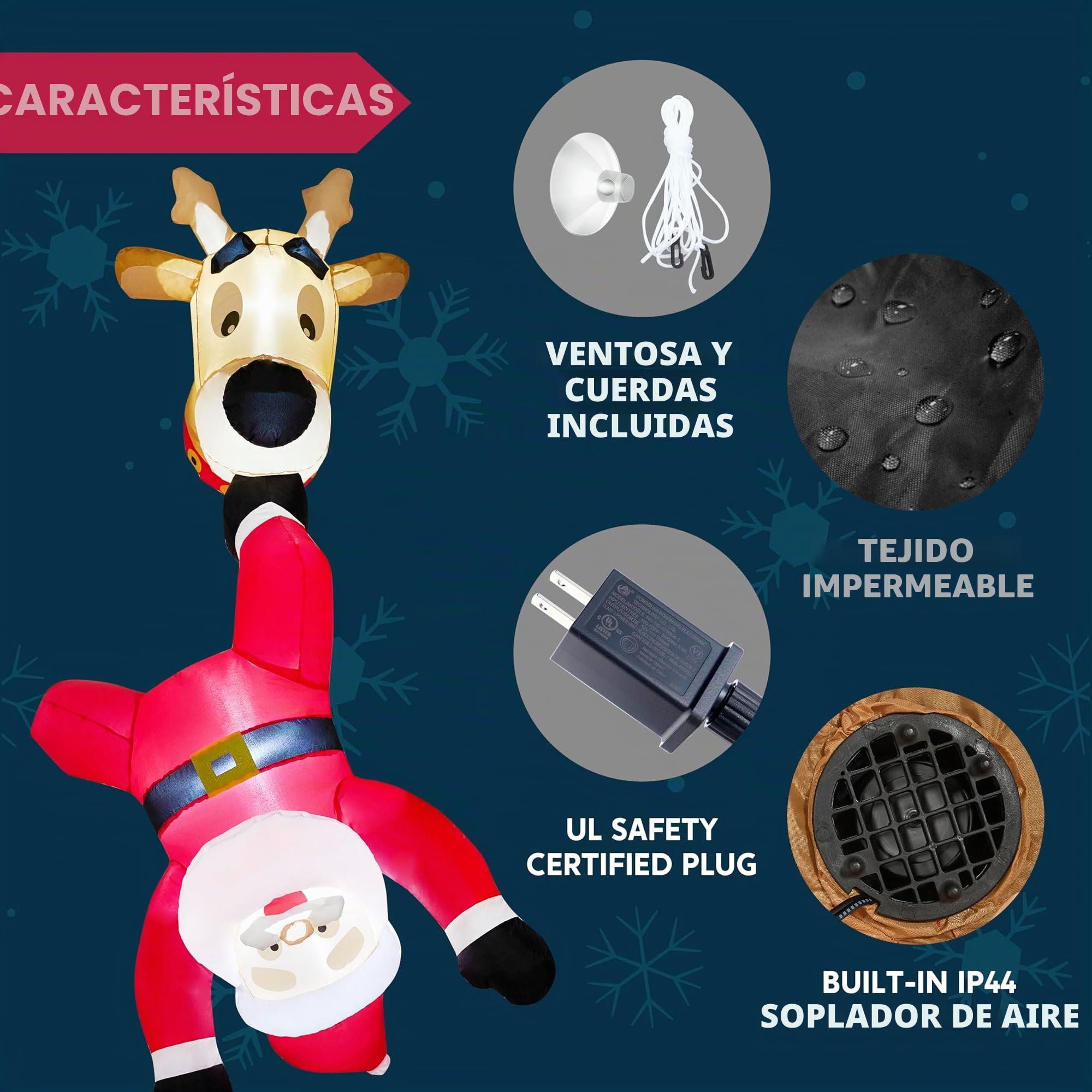 JOIEDOMI Papá Noel inflable de Navidad de 6 pies de alto con reno salido de la ventana, inflables de Navidad con LED integrado para decoración de ventanas, fiesta de Navidad al aire libre, decoración