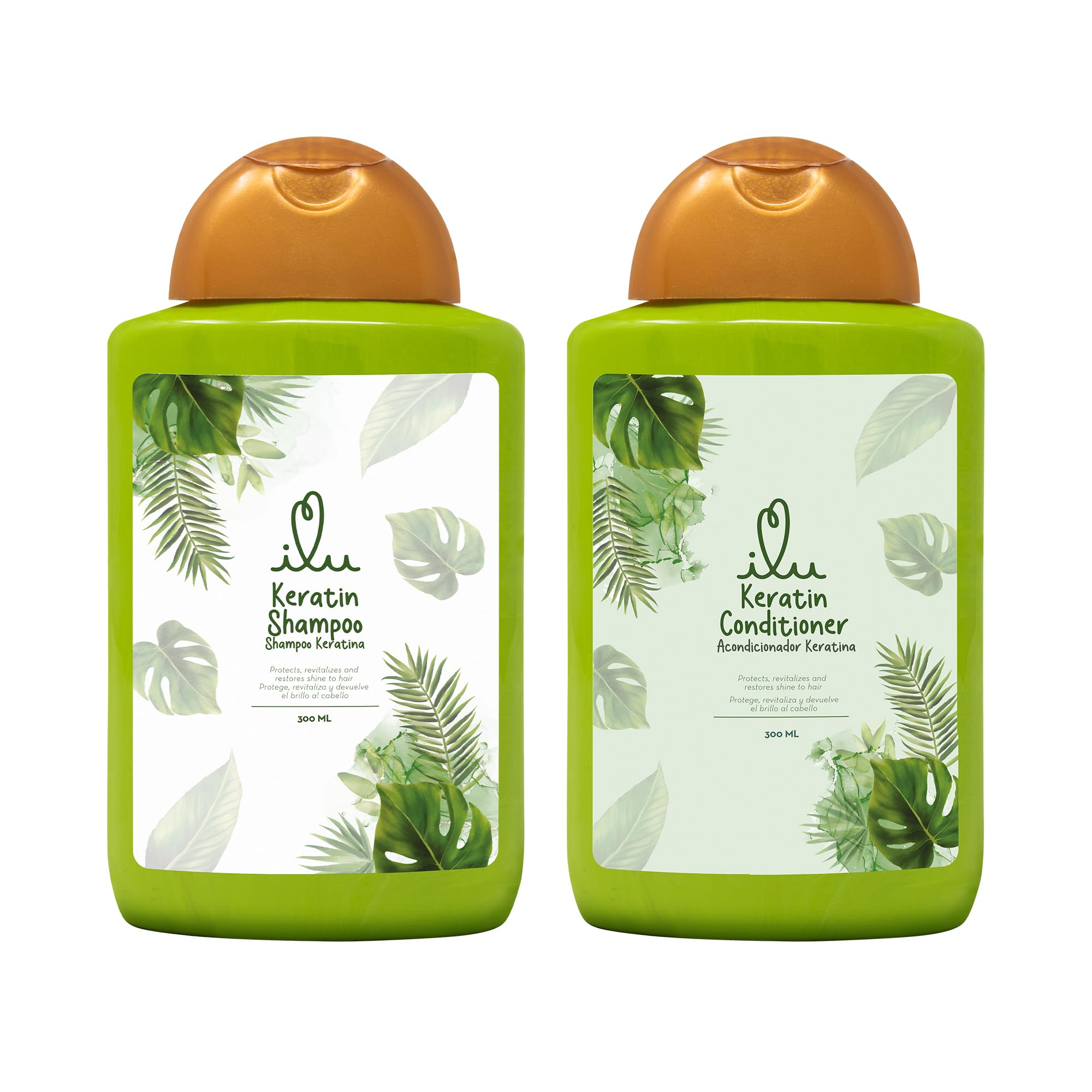 ILU Keratin Shampoo & Conditioner – Deep Hydration for All Hair Types, Nourishing Properties for Dry/Damaged Hair, Frizz Control for Soft, Silky Strands (Pack of 2, 10fl oz)