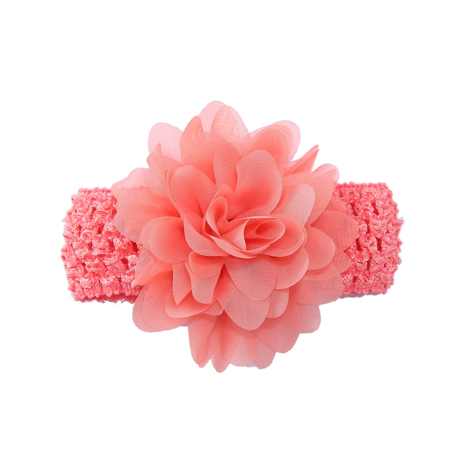 Pack of 5 Stretchy Hair Bands with Large Flowers, Baby Headband, Coloured Chiffon Headbands, Cute Headwear, Delicate Flowers, Hair Accessories, Headwraps for Babies, Newborns, Infants, Watermelon Red โ image 1