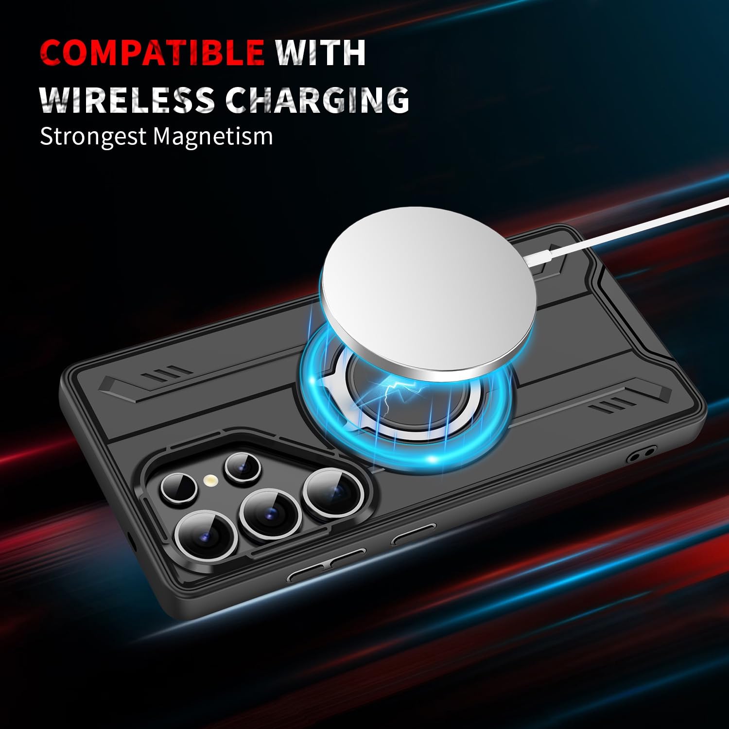Compatibile con la custodia per cellulare con supporto rotante magnetico Samsung Galaxy S25/S25 Plus/S25 Ultra, copertura protettiva anticaduta a copertura totale.,S25,Black