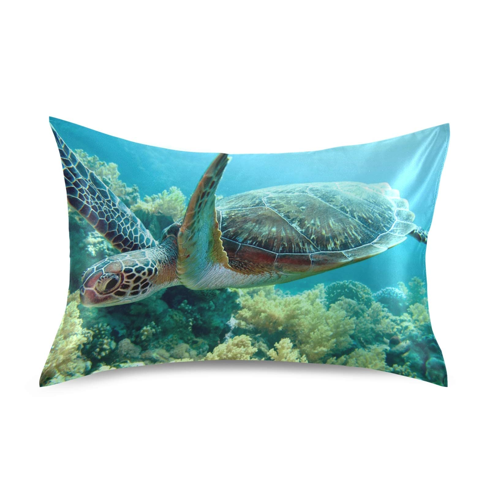 Sea Turtle Satin Pillowcase for Hair and Skin Silk Pillowcase - Slip Cooling Satin Pillow Covers with Envelope Closure, Queen Size(20x30 inches)