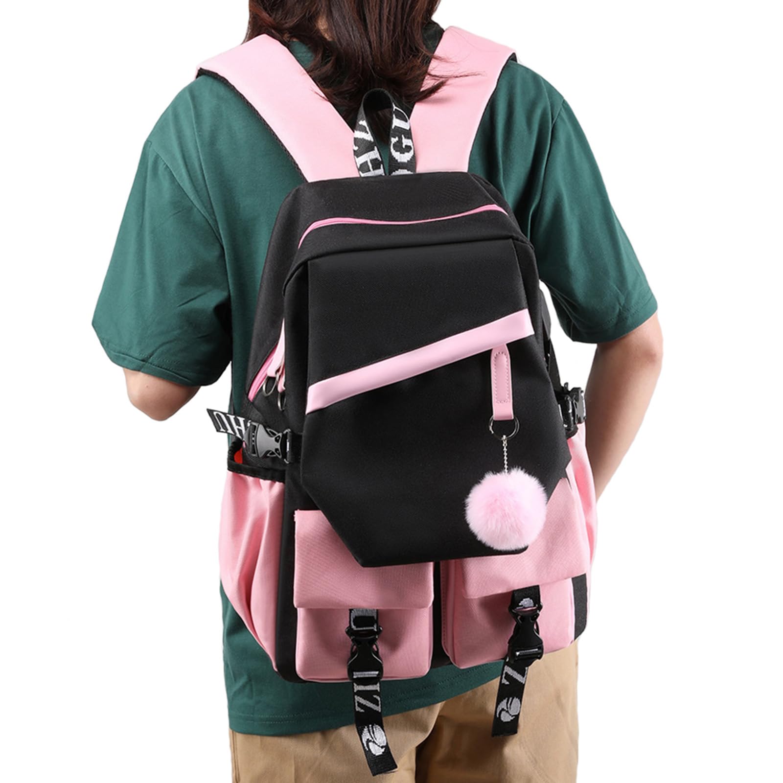 Mochila Escolar Negra de Primaria para Niñas Escuela Primaria Mochilas Escolares Rosas para Niños Backpack Nylon para Adolescentes y Estudiantes de último año