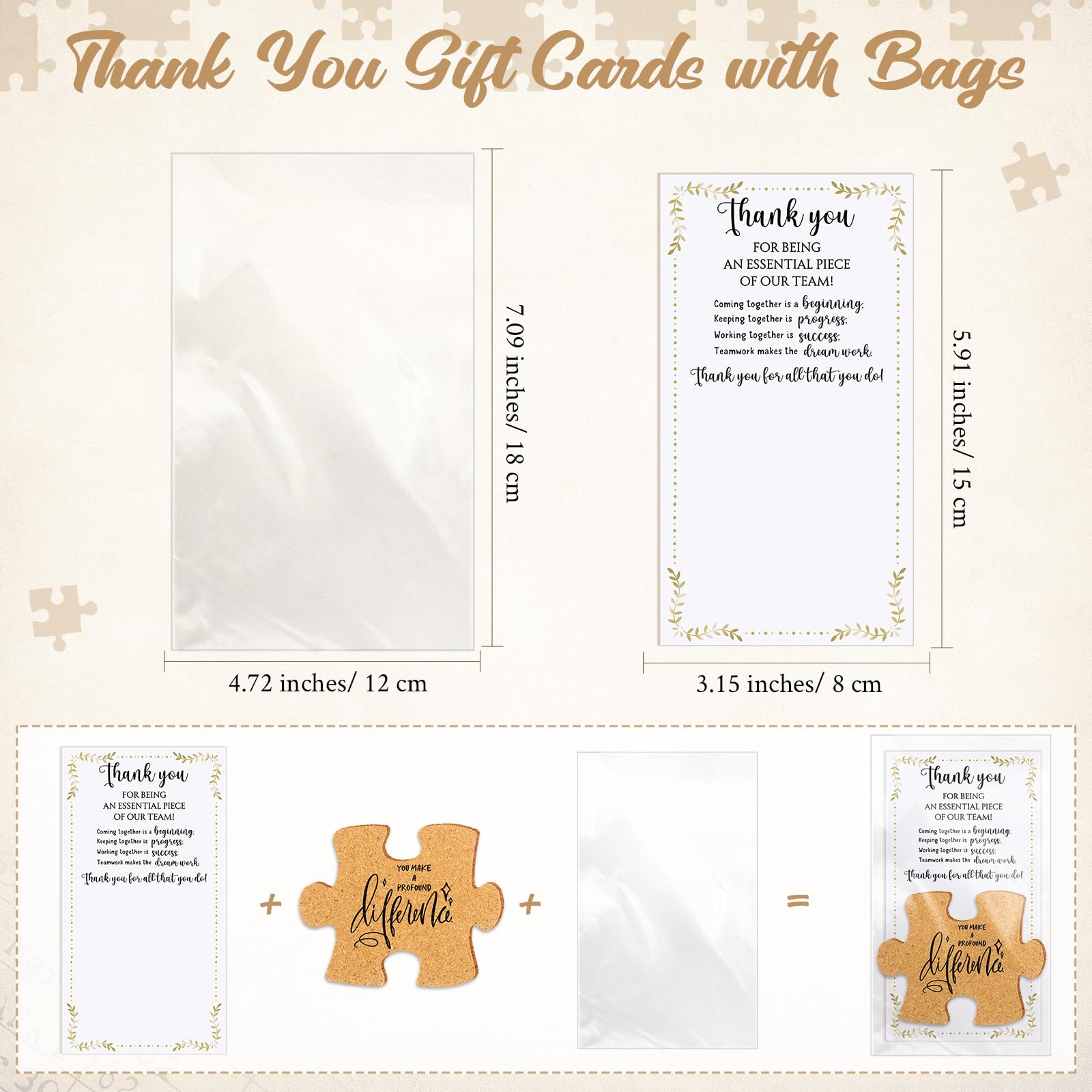 Hushee Inspirational Gift for Coworker Motivational Puzzle Piece Coasters Employee Appreciation Gifts with Cards Bags for Social Worker Staff Office(40 Pcs,10 Styles)