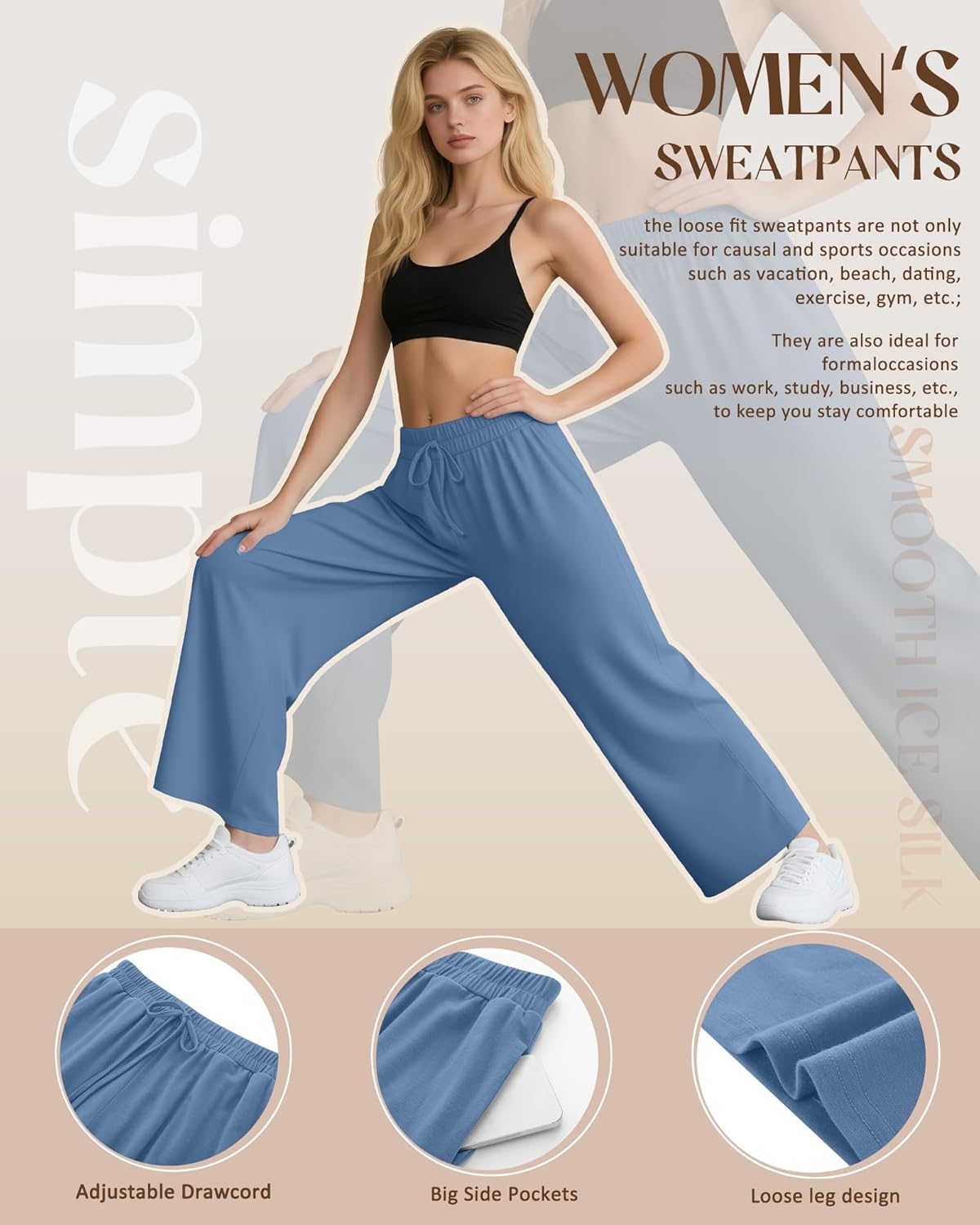 Neer 3 Pack Women's Wide Leg Yoga Pant High Waist Drawstring Sweatpants Loose Open Bottom Lounge Pants with Pockets - Image 4