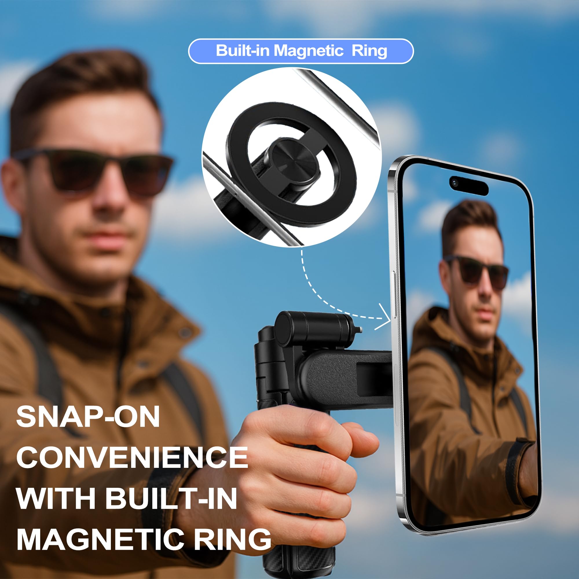 Bastone per selfie 4 in 1, multifunzione, rotazione a 360°, mini treppiede portatile estensibile per telefono con telecomando e anello in metallo per iPhone e Android, per viaggi, vlog, live streaming