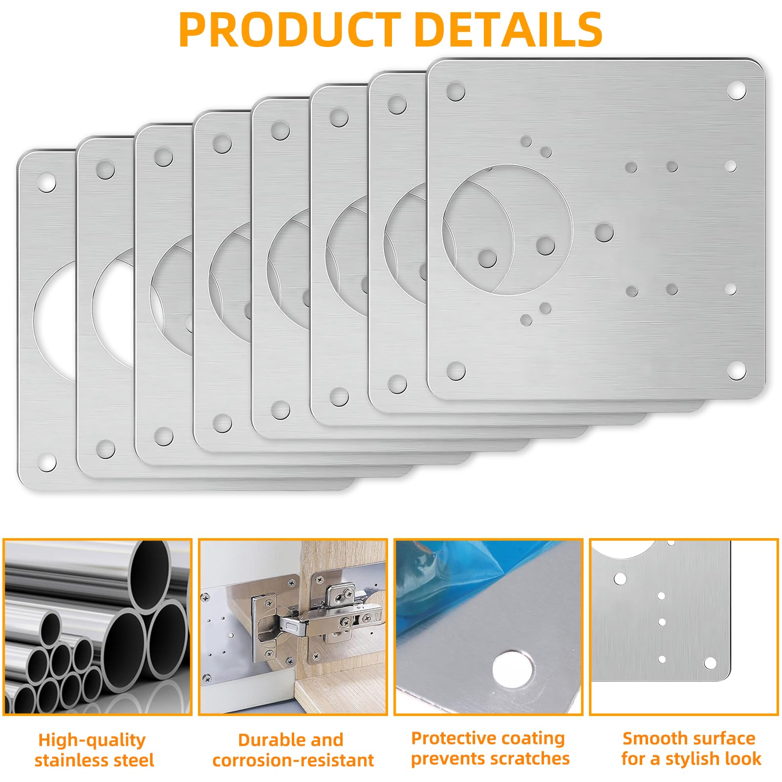 8 Pcs Cabinet Hinge Repair Plate with 48 Pcs Screws, Stainless Steel Kitchen Cupboard Door Hinge Repair Brackets - Image 3
