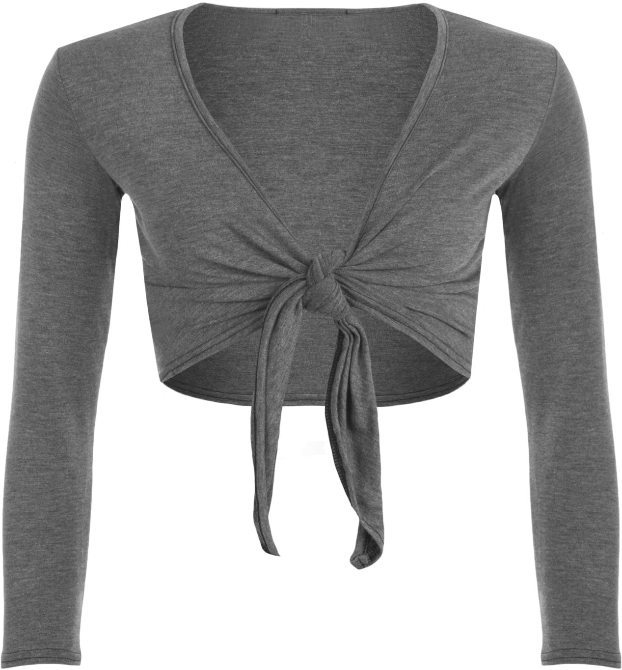 WearAll New Ladies Shrug Tie Up Long Sleeve Top Womens Dark Grey 12/14