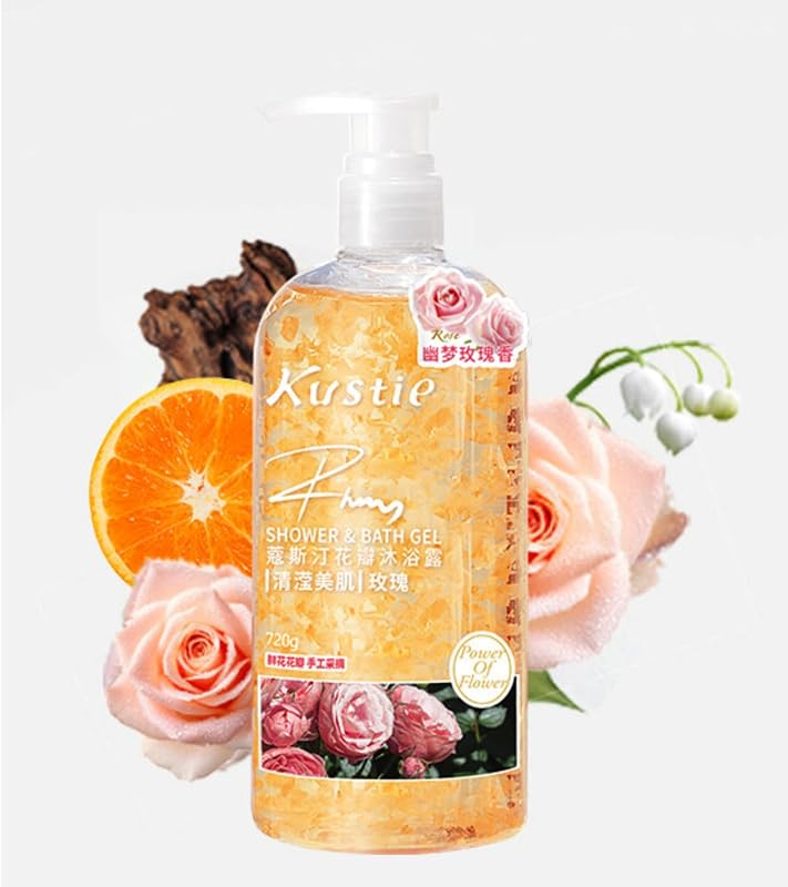 Kustie Sabonete Líquido Corporal de Rosas com Pétalas Naturais, Frasco com Válvula, 500 mL