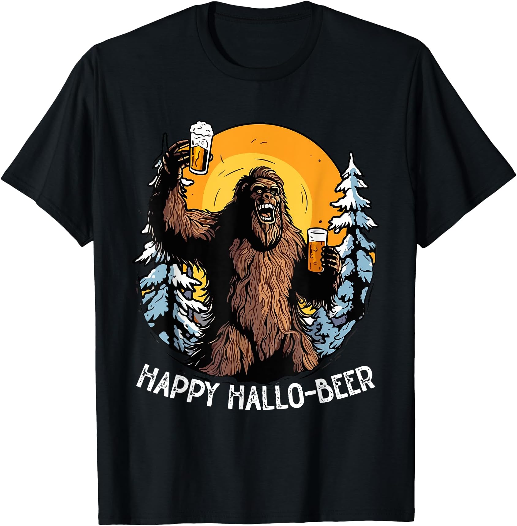 Happy Hallo-beer Bigfoot Halloween Beer DrinkerBigfoot Halloween Costume Sasquatch Beer Trick Or Treat T-Shirt