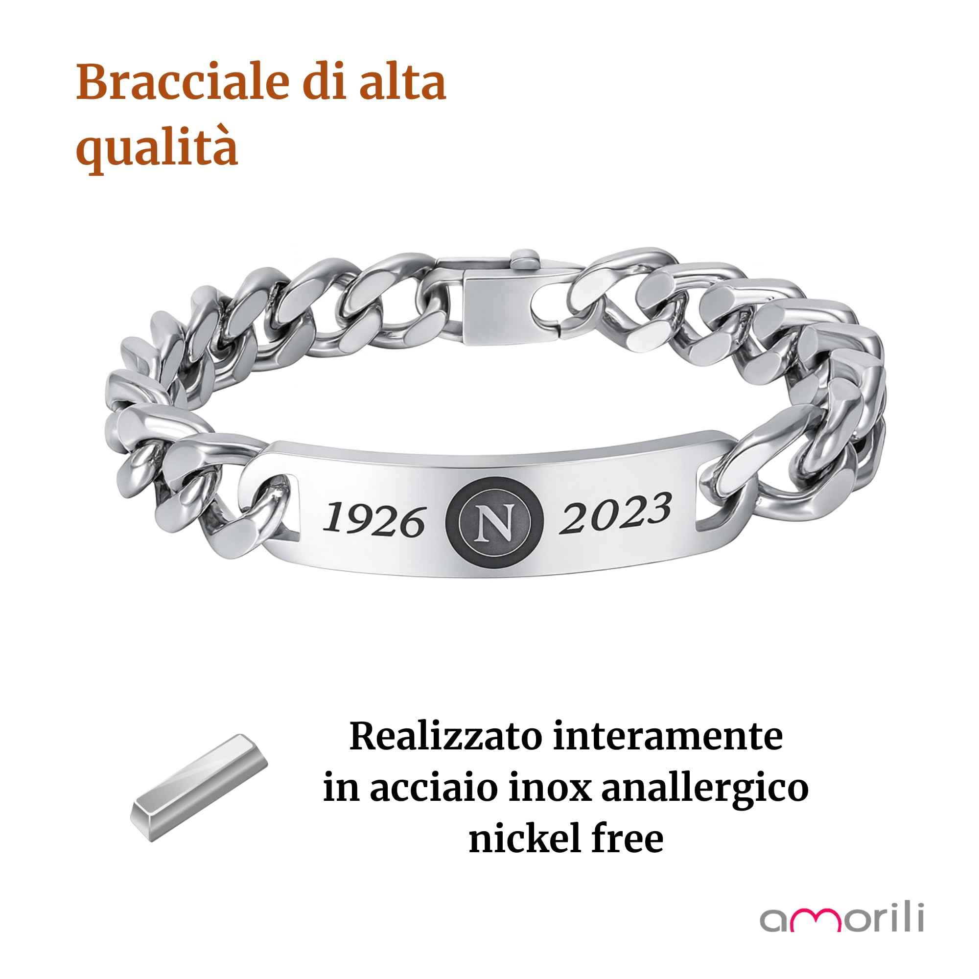 Bracciale Uomo Acciaio Inox | Squadra Calcio Partenopea | Gadget Celebrativo Tifosi Napoli | Idea Regalo brna2023