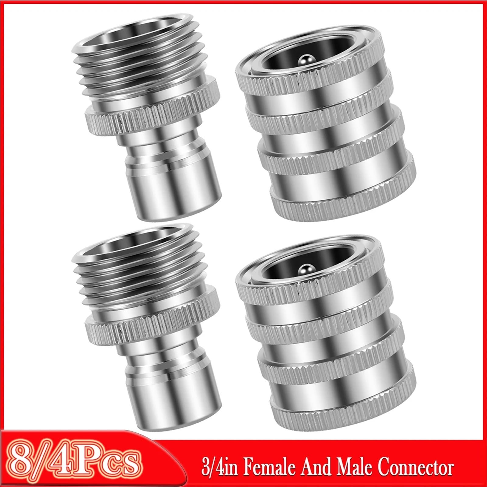 Schlauchverbinder Schlauch-Schnellanschluss, 8/4 Stück, 3/4 Zoll, Garten-Wasserschlauchanschluss, Edelstahl, Buchse Und Stecker, Hochdruckreiniger-Pumpenadapter für Garten(8PCS Type2)