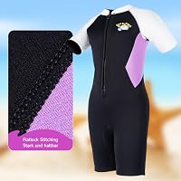 X-mAnTA Gyermek Neoprén Shorty Búvárruha 2,5 mm - Lila Rövidített Vízisport Ruha Elülső Cipzárral Úszáshoz, Búvárkodáshoz, Szörfözéshez - 2XL méret 5