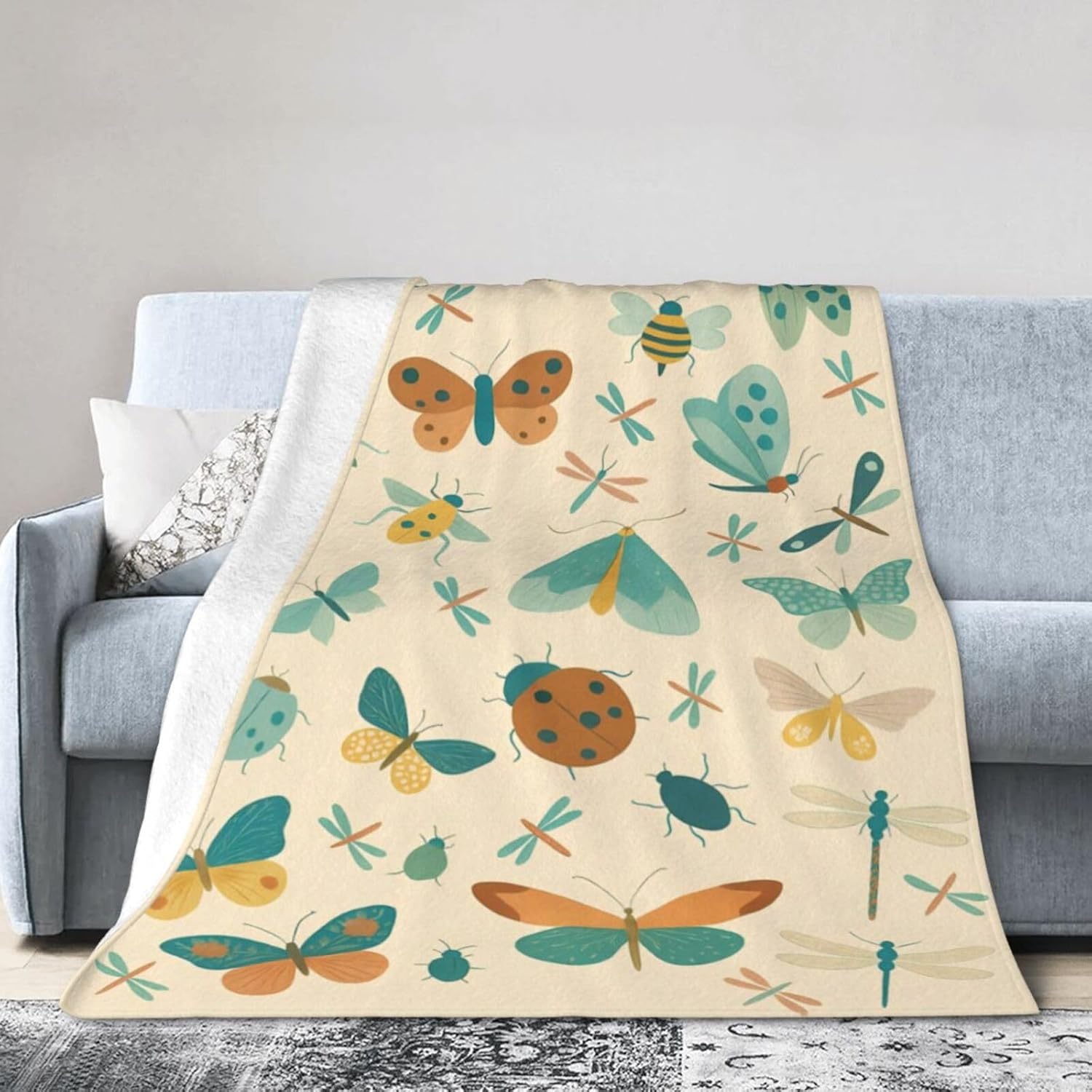 Colorful Insect Bugs Throw Blanket Moth Beetle Dragonfly Blanket Soft Cozy Fleece Fuzzy Plush Warm Stuff Animal Bedding Bugs Insects Blankets Gift for Boys Girls Kids Adult Men Women 40"X50" - Image 9