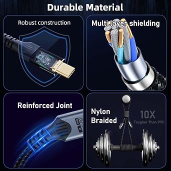 USB C to USB Cable Short 0.3m Compatible with Thunderbolt 5 USB 5 Cable Data Transfer 80Gbps 16K/8K/4K Video Type C Charging Cable 240W Fast Charging Compatible with Thunderbolt 4/3 Braided