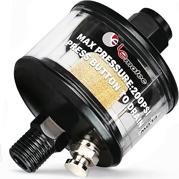 LE LEMATEC Inline Air Compressor Water Separator Moisture Trap & Dryer | 1/4" NPT Male & Female, 200 PSI Rated, Aluminum Alloy, HVLP Paint Gun, Pneumatic Tools, Push-Button Drain