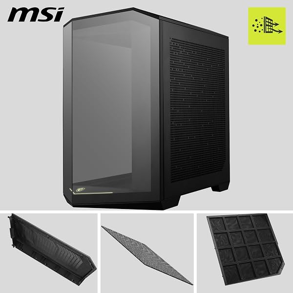 MSI MAG PANO 100R PZ ATX PC Case - ATX Capacity, Verical GPU Installation Bracket, GPU Holder, Dust Filters, Swinging Storage Bracket, Dual-chamber, USB 20Gbps Type-C - 3