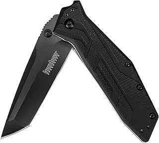 Kershaw Brawler Pocketknife, 3" 8Cr13MoV Steel Modified Tanto Blade, Assisted Folder Opening with Flipper, Liner Lock System, Tactical EDC