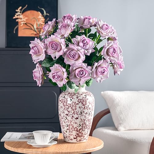 Miniatura 3 de Flores artificiales, rosas artificiales, rosas falsas de 23.2 pulgadas, flores artificiales de tallo largo para jarrón alto, rosa de seda, 20