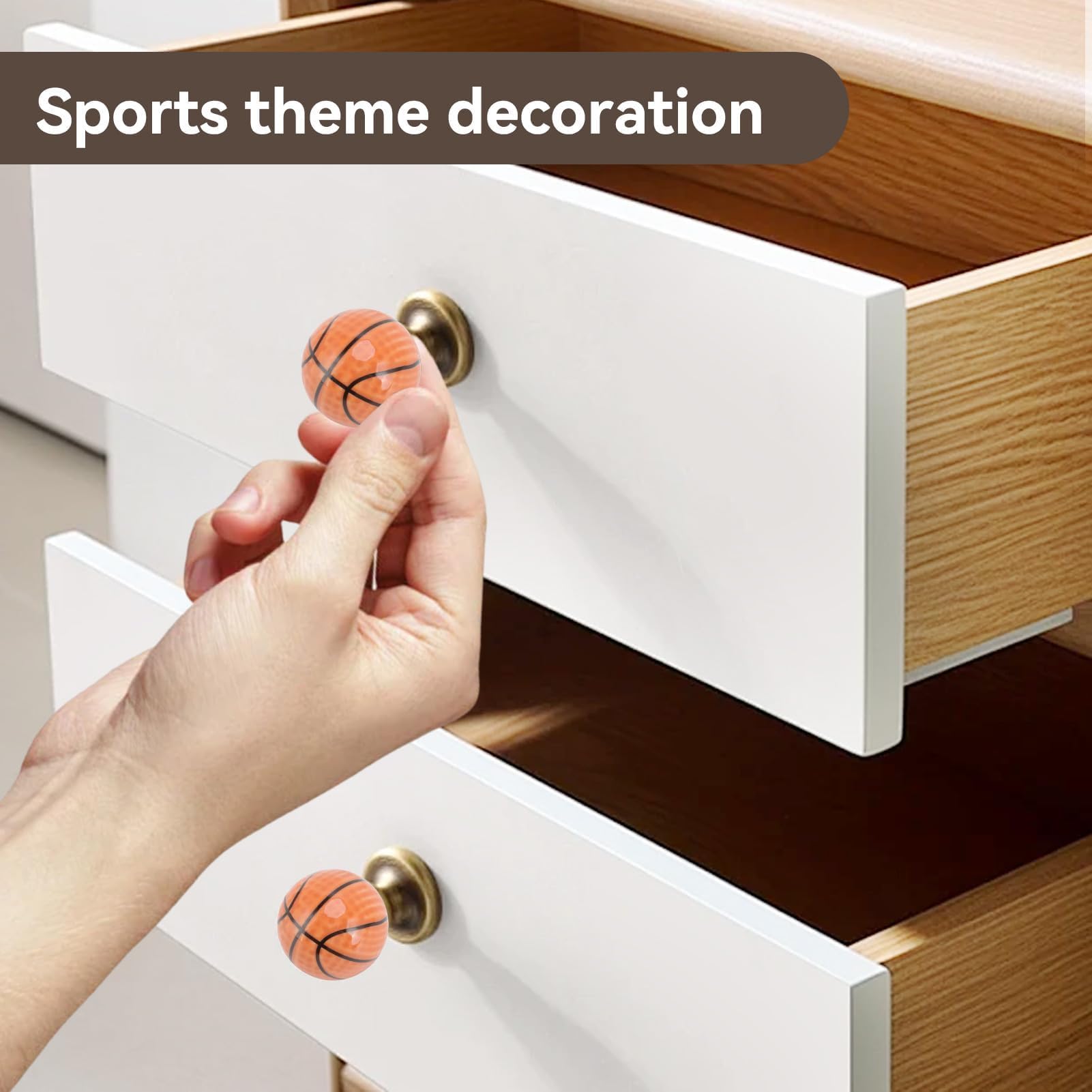 Cyrank Basketball-Schrank-Schubladen-Türgriffe, 6er-Set, Kugeltyp, Einzelloch, für Kinder, Kommoden, Schubladen, Schreibtischgriffe, Sport, Kinderzimmer, Küche, Schlafzimmer, Dekoration