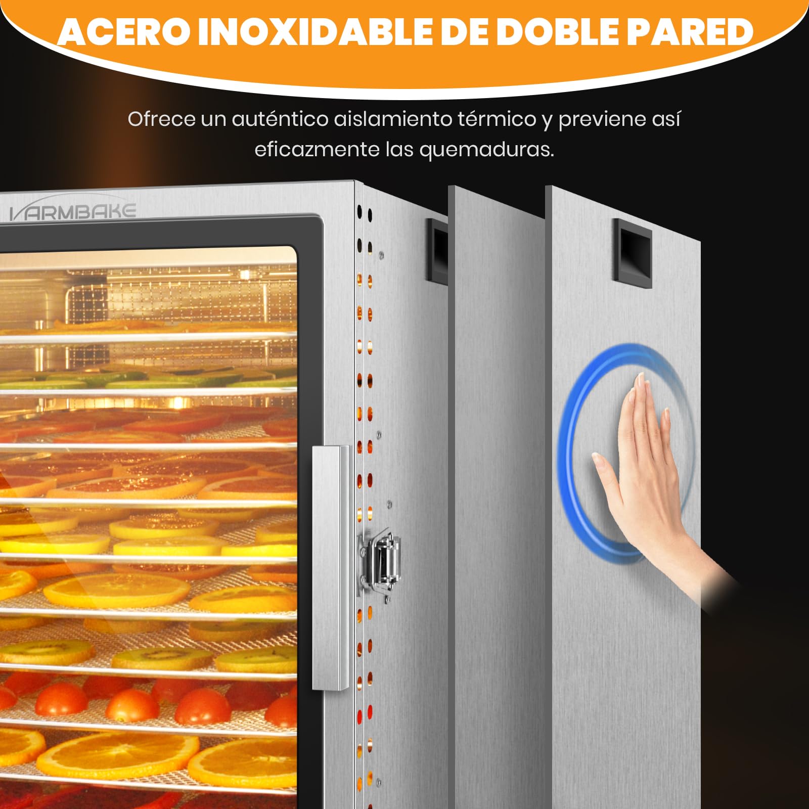 Deshidratador de acero inoxidable de 10 niveles, 0,84 ㎡ de superficie de deshidratación, 30-90 ℃, deshidratador de frutas grande, 800 W, deshidratador de alimentos para verduras, carne y 316