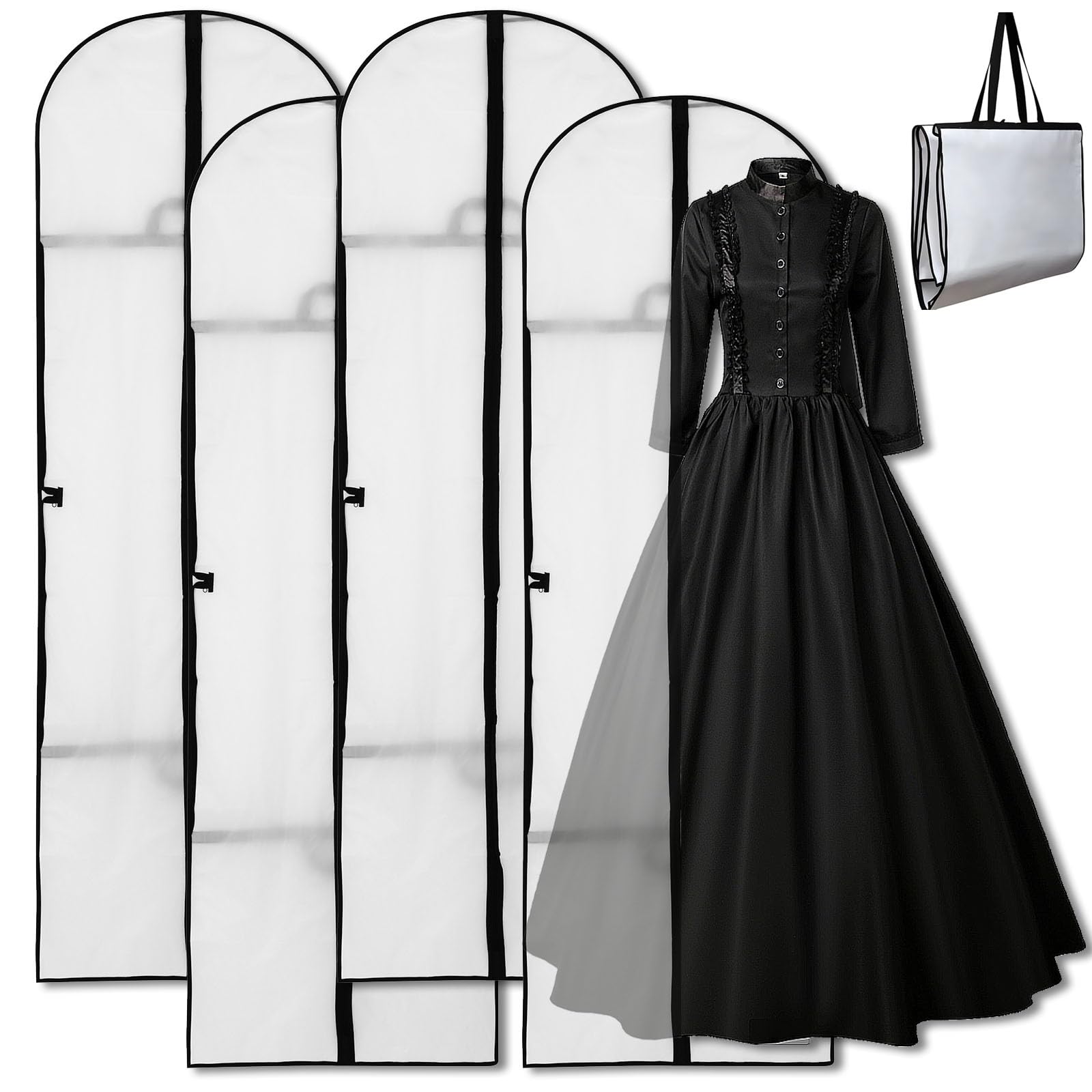 BUCOMTU Housses Vêtements 4 Pièces – 60x180 Cm Transparentes Anti-Poussière Avec Zip, Idéales Pour Robes De Mariée, Costumes, Manteaux