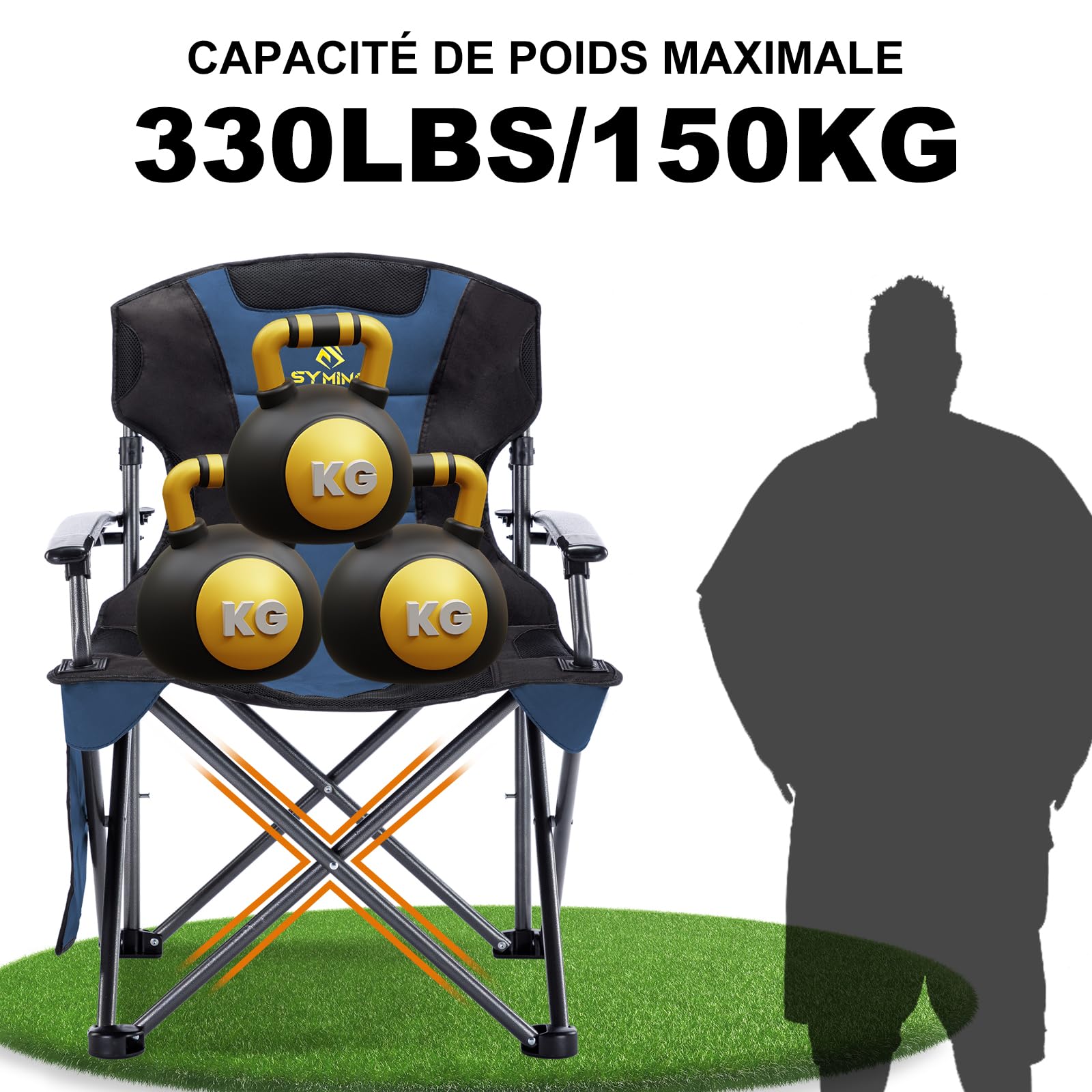 Symino Chaise Pliante Camping Max de 150kg avec Accoudoirs - Fauteuil Pliable pour Jardin/Pêche/Extérieur Braun