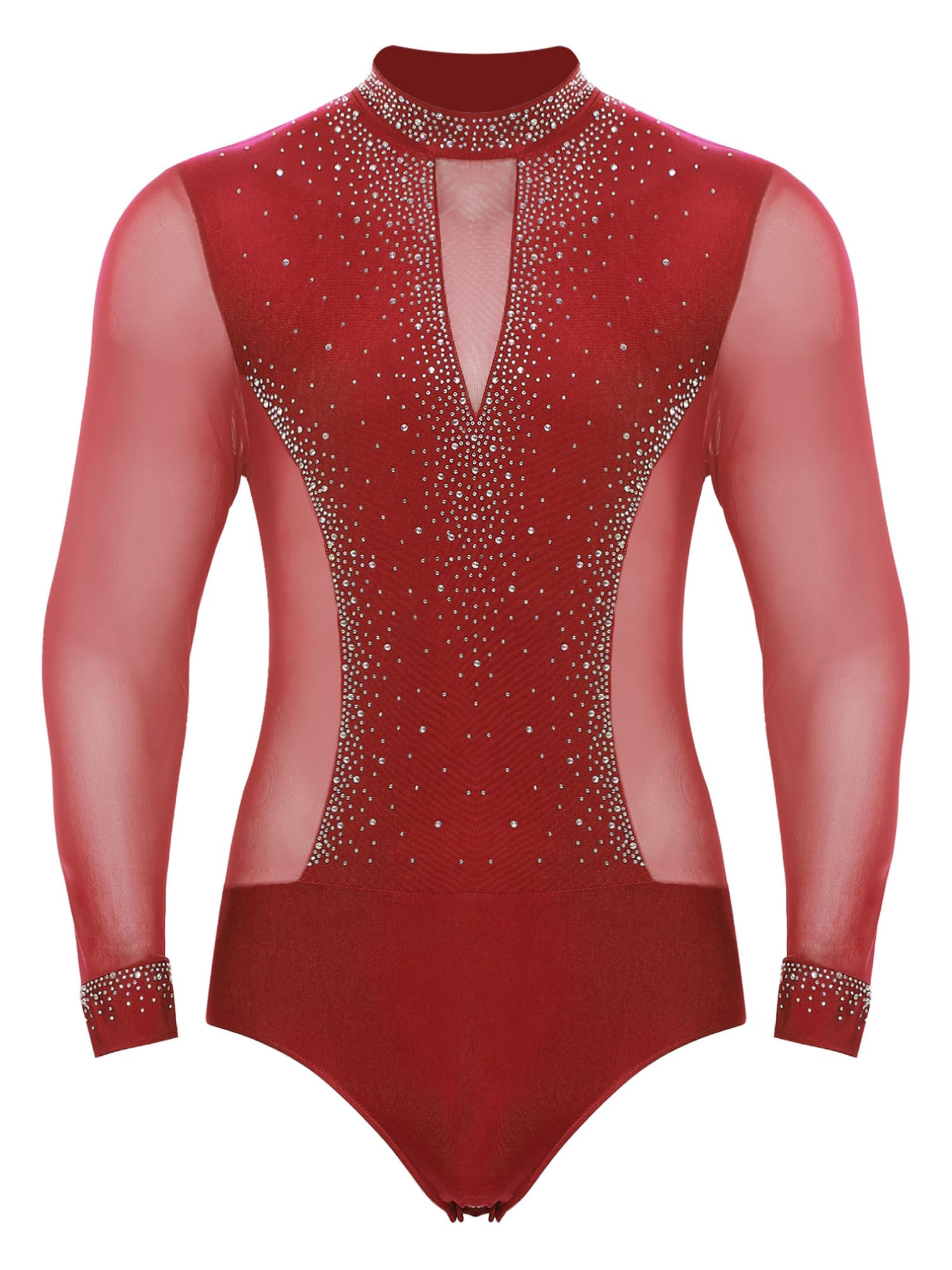 MSemis Traje Baile de Salón para Hombres 2 Piezas con Maillot Brillante de Manga Larga y Pantalones para Patinaje y Baile Latino Tango Cha-Cha
