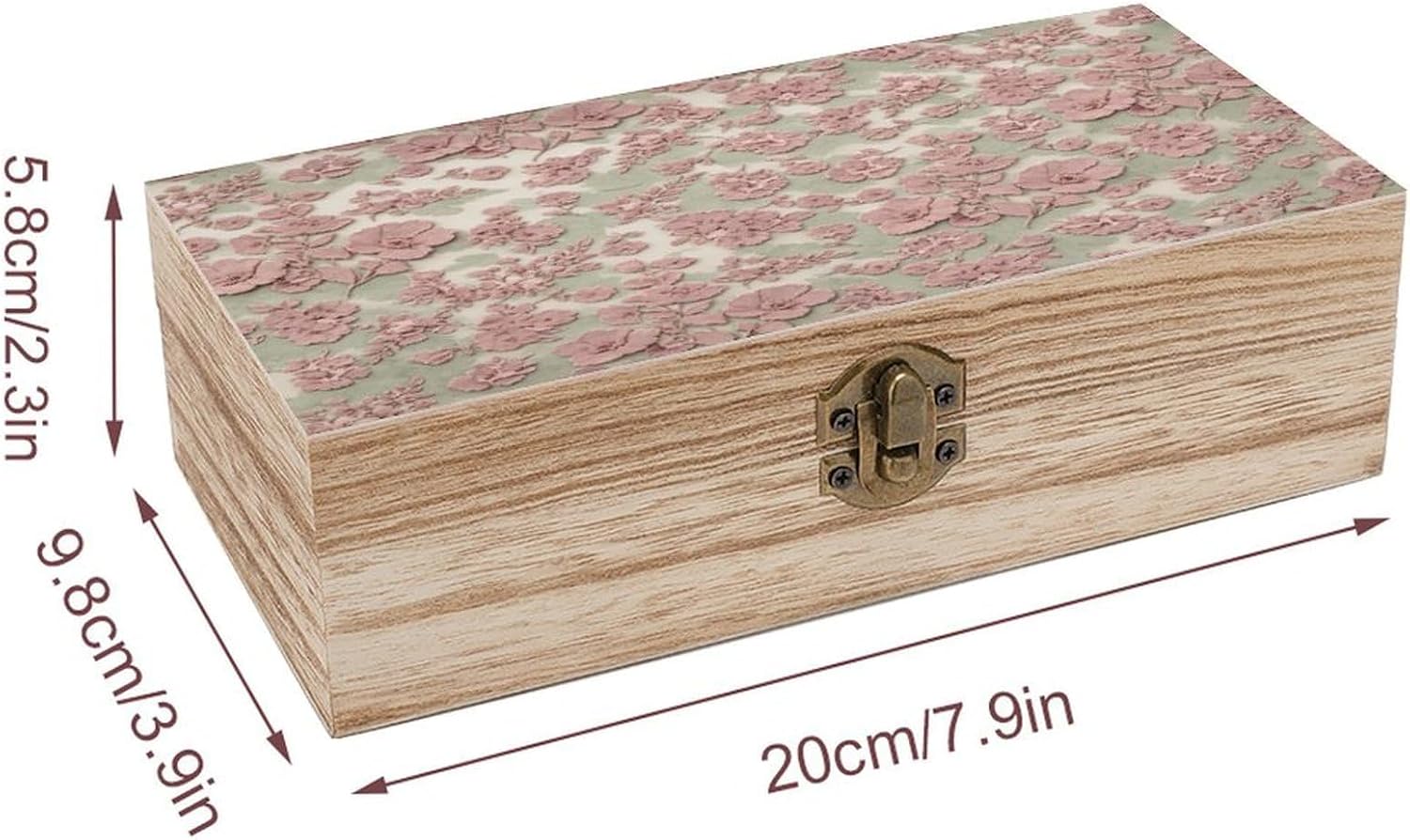 Dusty Pink Flower Wooden Storage Box 7.9" X 3.9" X 2.3" image 2