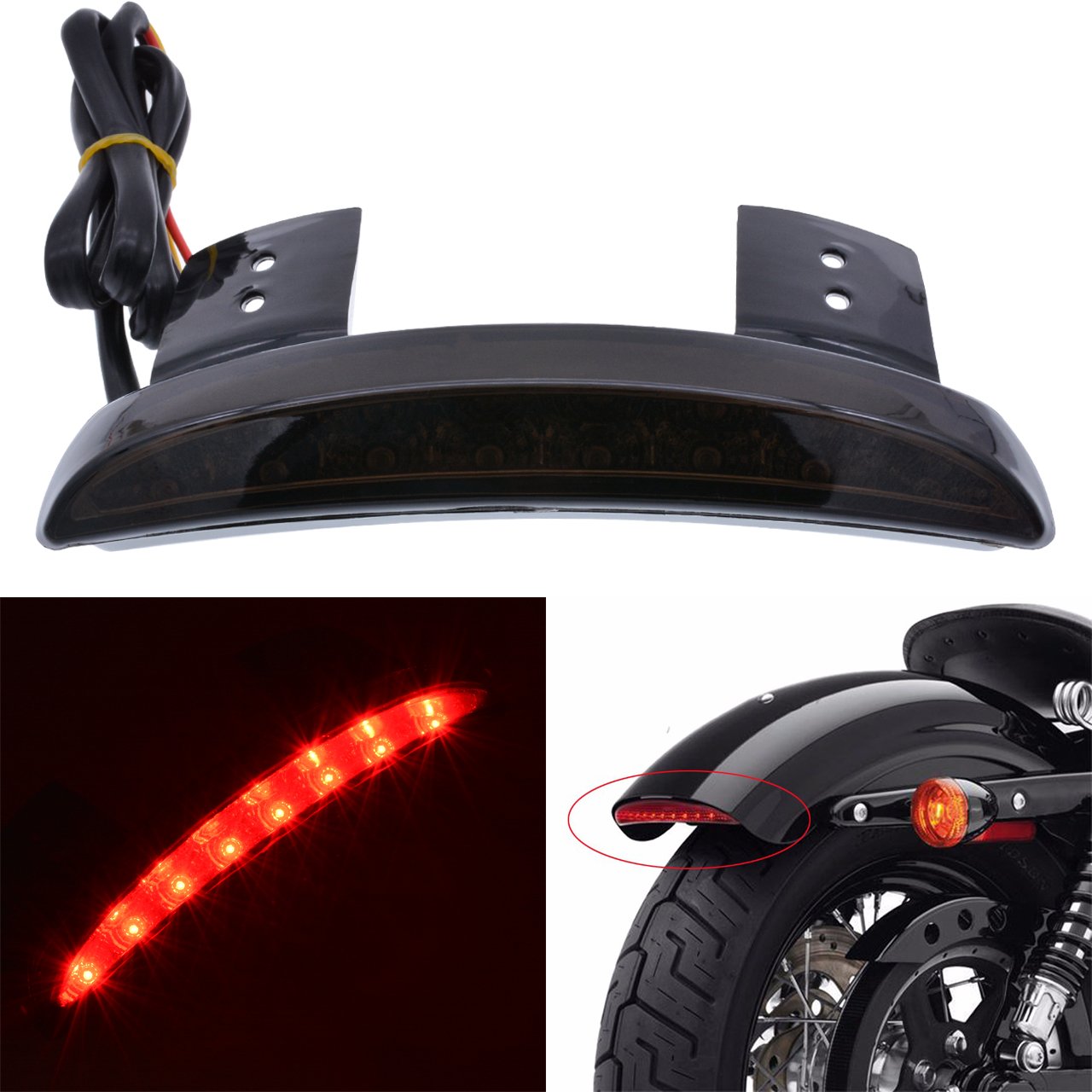 Światło hamowania motocykla, 1 szt., tylny błotnik, krawędź, czerwona LED, Harley Sportster XL 883N 1200N XL1200V XL1200X - przydymiona osłona