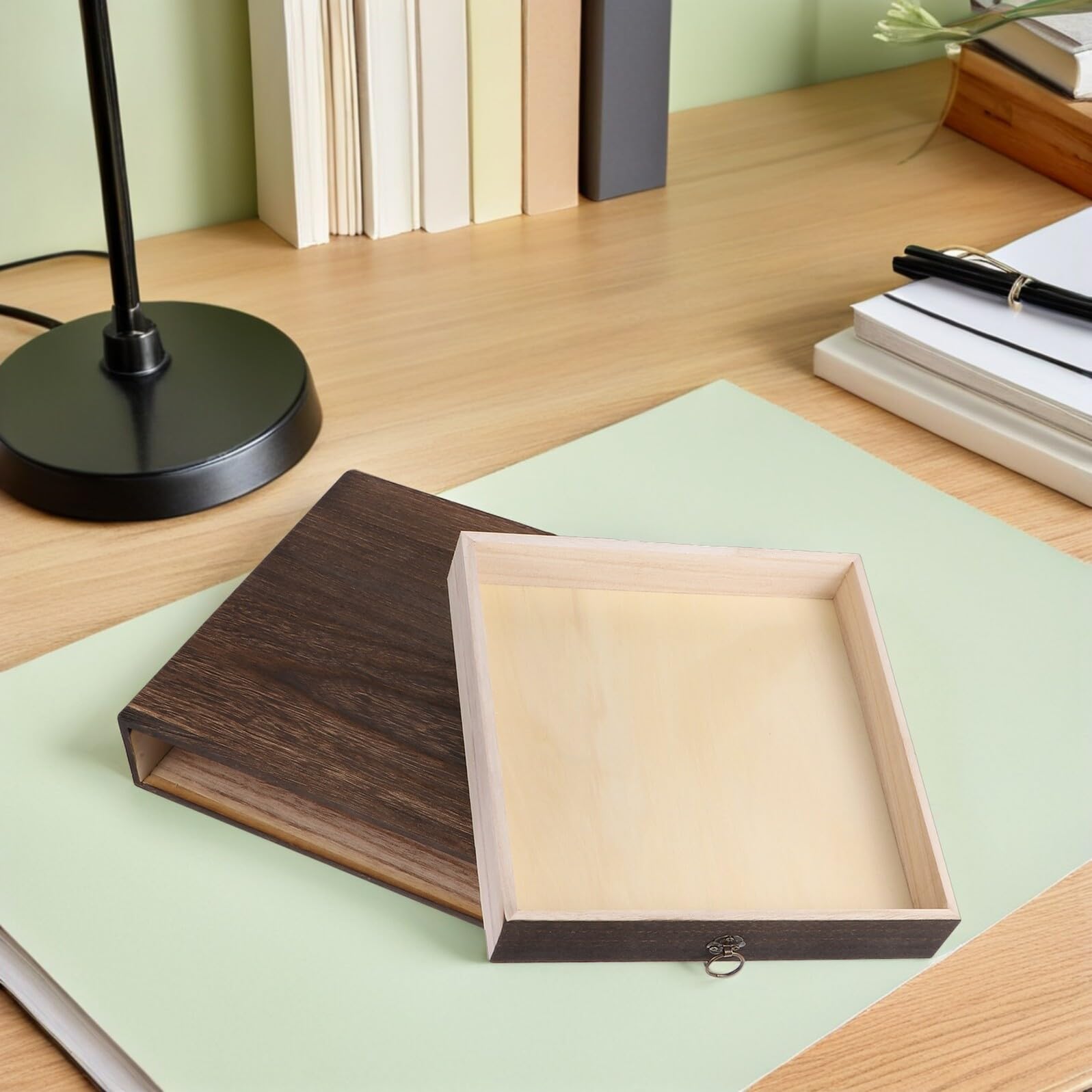 Veemoon 2 Pezzi Organizer da Scrivania Rustico in Legno Massello con Cassetto Singolo, Set 2 Scatole Portaoggetti per Ufficio e Casa, Mobile Contenitore per Organizzazione Cancelleria e