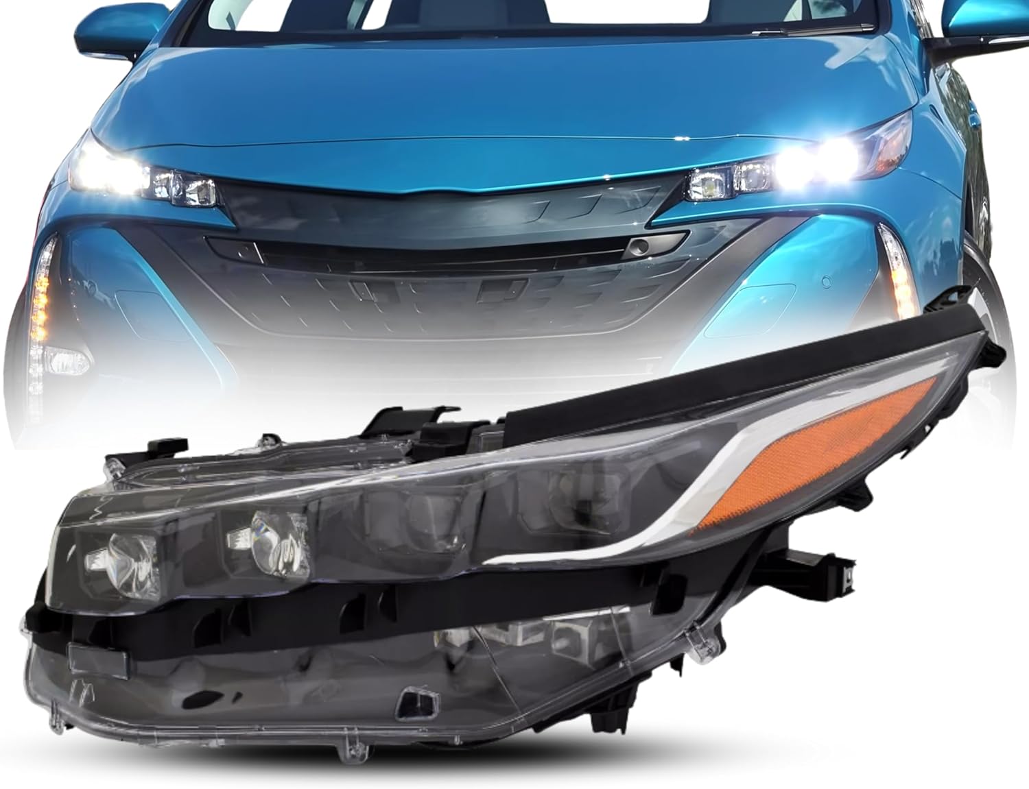 Replacement For 2017-2022 Toyota Prius Prime Premium/Advanced/Plus/LE/Limited/XLE LED Headlight Assembly w/Bulb, DOT/SAE, Left/Driver Side, Partslink TO2502252/ OEM 81185-47800, 81185-47801