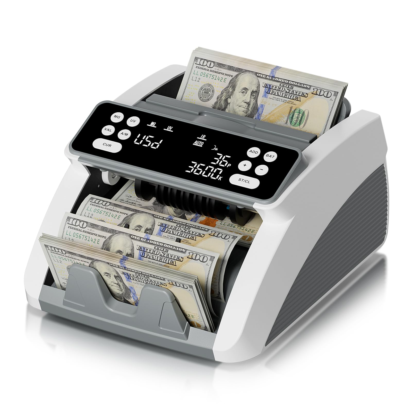 0724 Macchina contasoldi con conteggio del valore per USD ed EUR, rilevamento di contraffazioni UV MG IR, conteggio modalità automatica batch, contatore contatore con display a LED, design compatto e