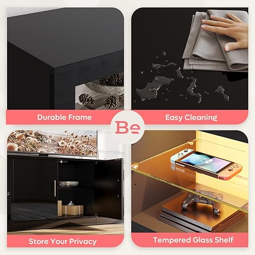 Miniatura 42 de Bestier soporte RGB para televisión de más de 65 pulgadas, centro de entretenimiento para videojuegos, consola LED con 2 estantes de vidrio, para