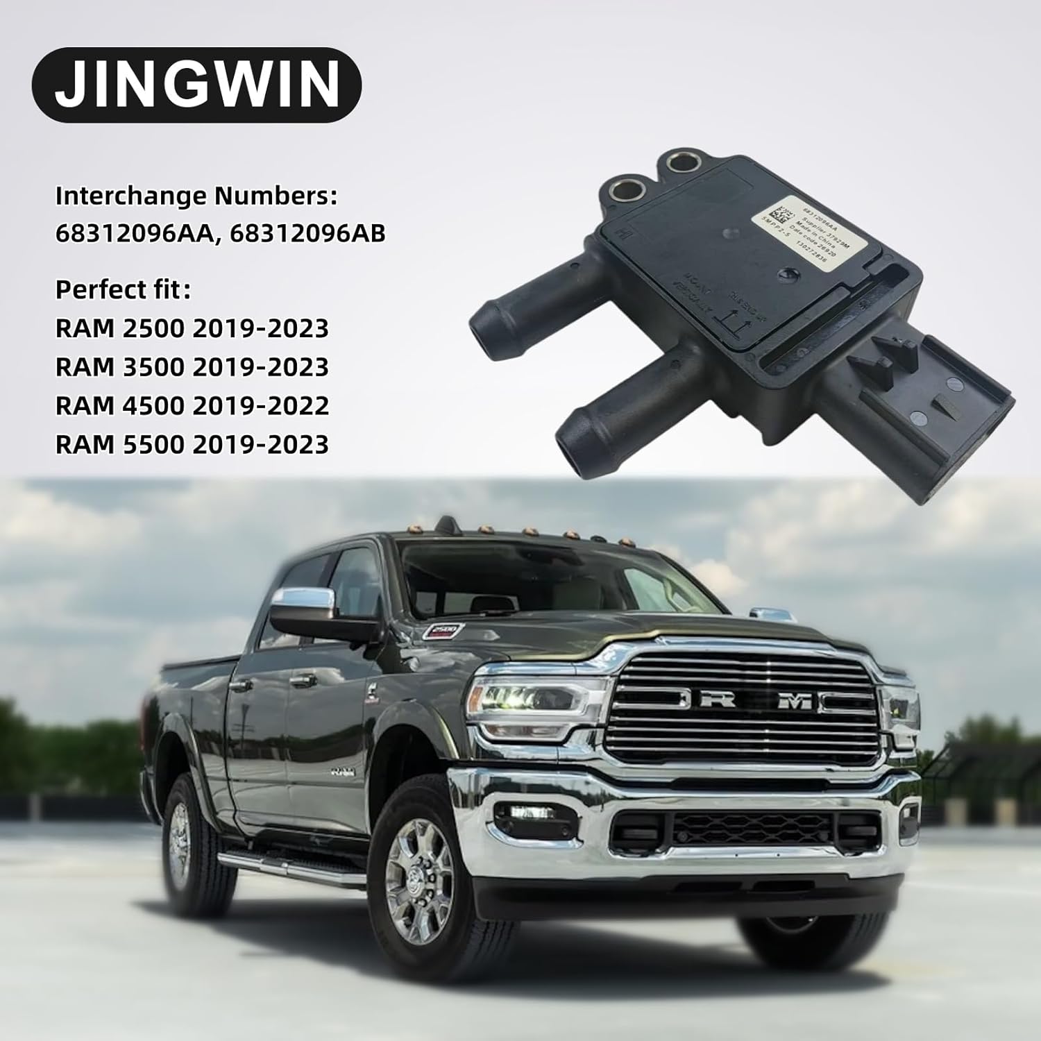 68312096AA Differential Pressure Sensor DPF Sensor Diesel particulate Filter 68312096AB Fits for Ram 2500 3500 4500 5500 2019-2023 6.7L