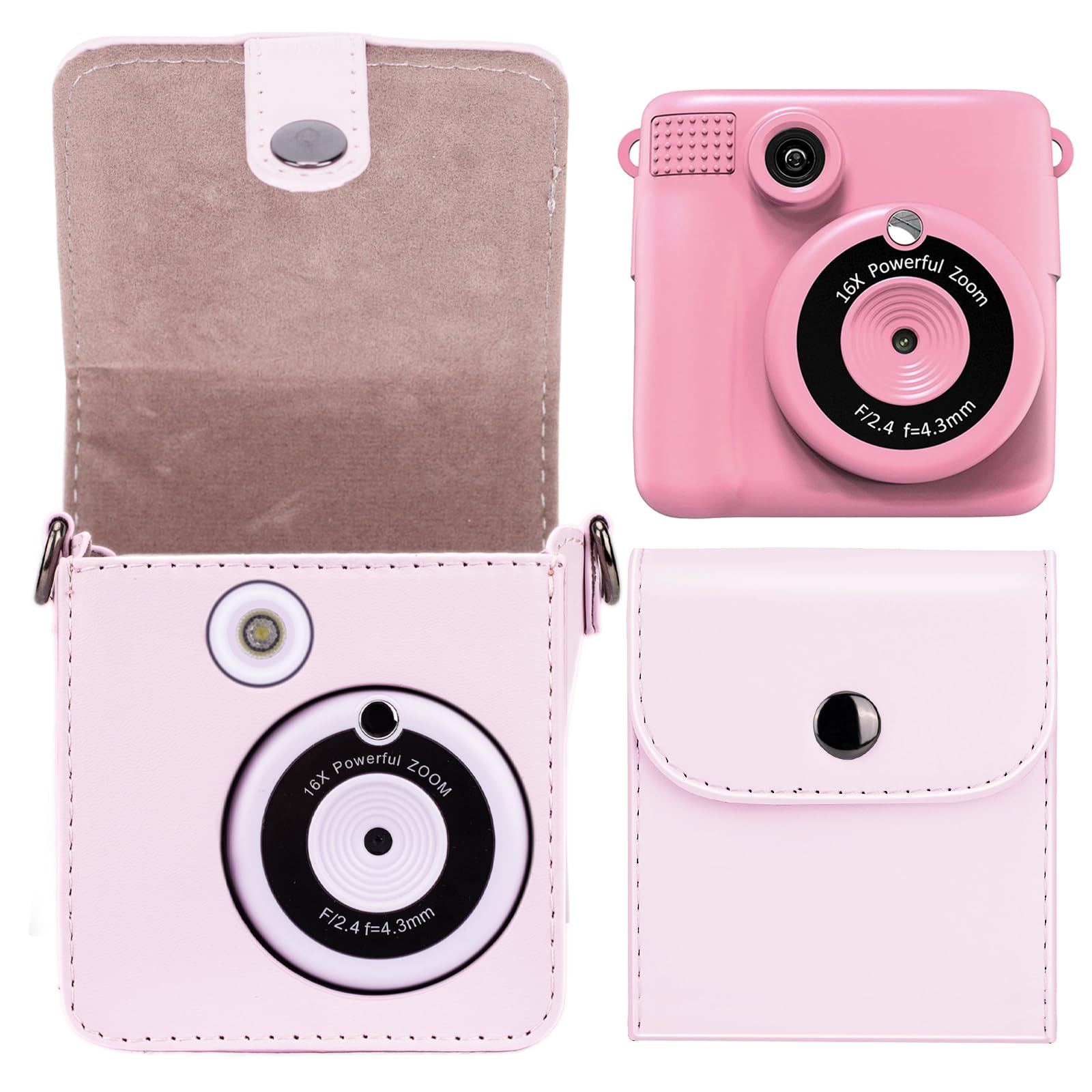 Kids Camera Case Compatible with ESOXOFFORE, MINIBEAR, Dylanto, WEEFUN and Instant Print Camera for Kids Digital Video Cameras, Carrying Bag Film Camera Holder with Card Case Pink