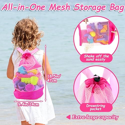 Vista 11 de Juego de juguetes de arena de playa, 24 juguetes de caja de arena con bolsa de malla incluida 2 cubos plegables, moldes de arena, palas, rastrillos