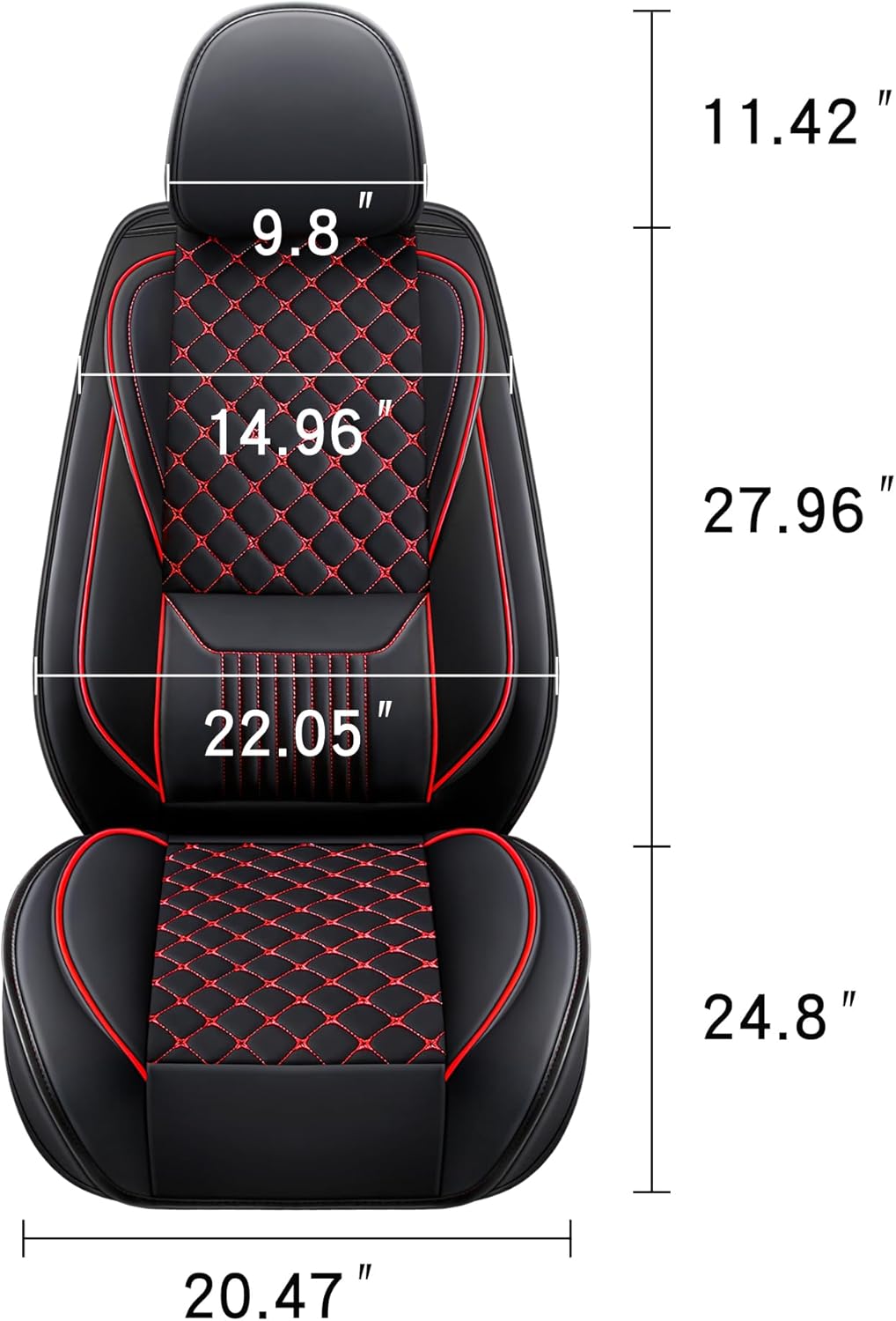 Leather Car Seat Covers,Full Coverage Seat Covers Full Set with Fix Lumber Support,Universal Automotive Seat Covers for Cars,SUVs,Trucks and Sedans (Black&Red, Full Set)
