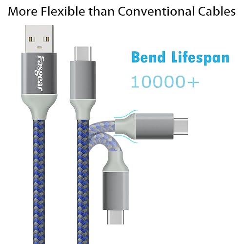 Vista 20 de Fasgear Cables USB C a USB 2.0, paquete de 3 cables de carga rápida USB A a tipo C de 10 pies de largo, 3A, cable de carga rápida trenzado