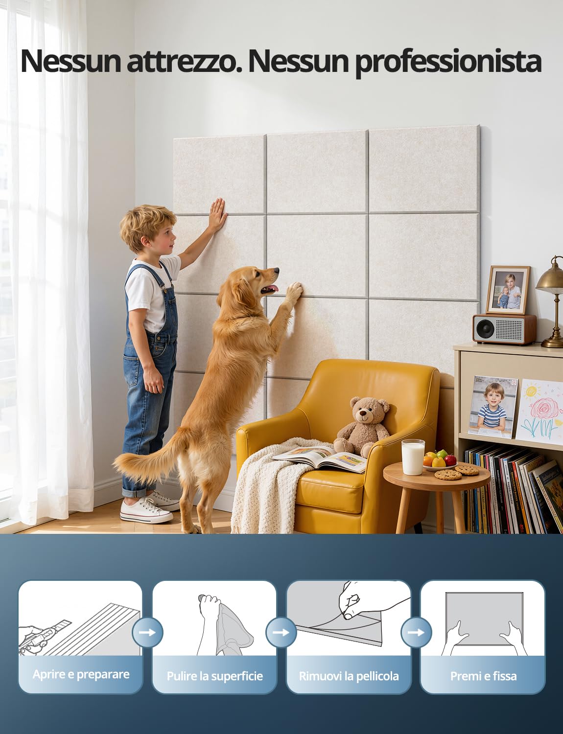 Kuchoow Pannelli Fonoisolanti Rettangoli Insonorizzanti Autoadesivi Parete | 12 Pezzi, 40x30x0,9 cm, Design Decorativo, Riduce Rumori, Eco e Riverbero, Ideale per Soggiorno, Camera e Ufficio, Beige