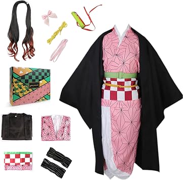 Anime Cosplay Costume Outfit Set with Wig Earrings Uniform for Halloween Pink, Medium