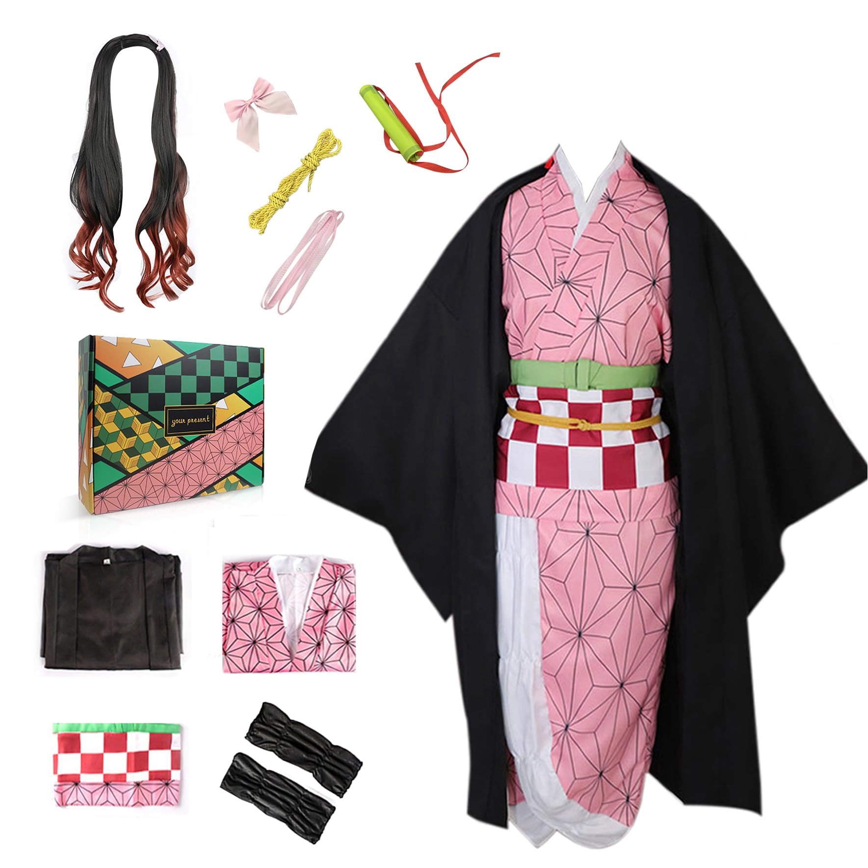 Kahopy Anime Cosplay Costume Outfit Set with Wig Earrings Uniform for Halloween (Pink, Medium)