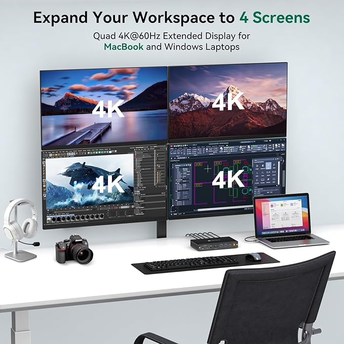 Docking Station DisplayLink 4 Monitores HDMI 4K@60Hz, PD 100W, USB 3.2 miniatura 3