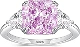 5 CT Diamond Rings for Women, Engagement Rings,Princess Cut Ring 925 Sterling Silver Simulated Diamond Jewelry(Clear，Yellow，Pink) with Gift Box Pink Stone 7