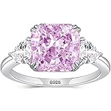 5 CT Diamond Rings for Women, Engagement Rings,Princess Cut Ring 925 Sterling Silver Simulated Diamond Jewelry(Clear，Yellow，Pink) with Gift Box Pink Stone 7