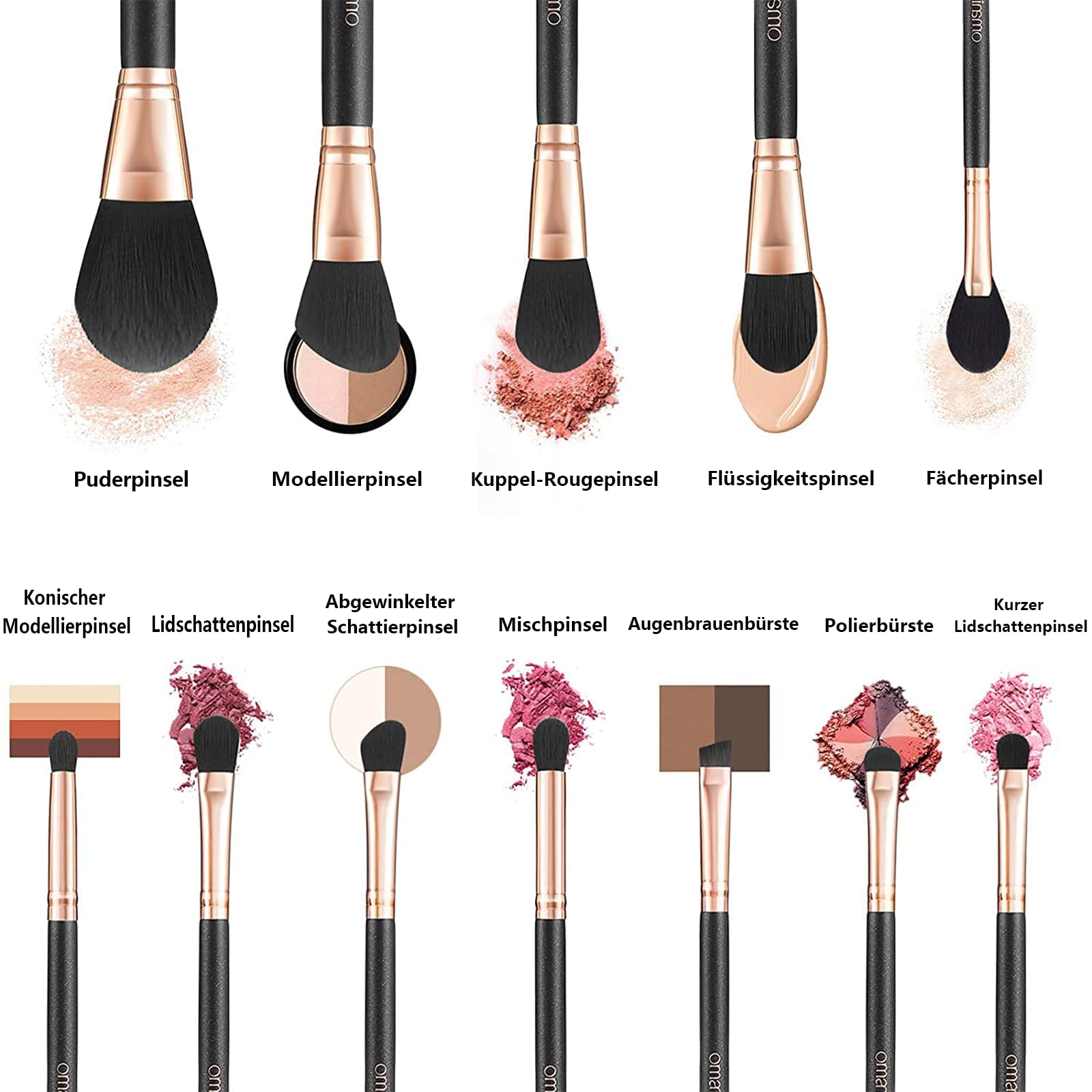 OMANIAC Juego de 12 brochas de maquillaje, de alta calidad, hechas de fibras sintéticas duraderas, brochas de maquillaje profesionales para el día a día o de viaje (negro)