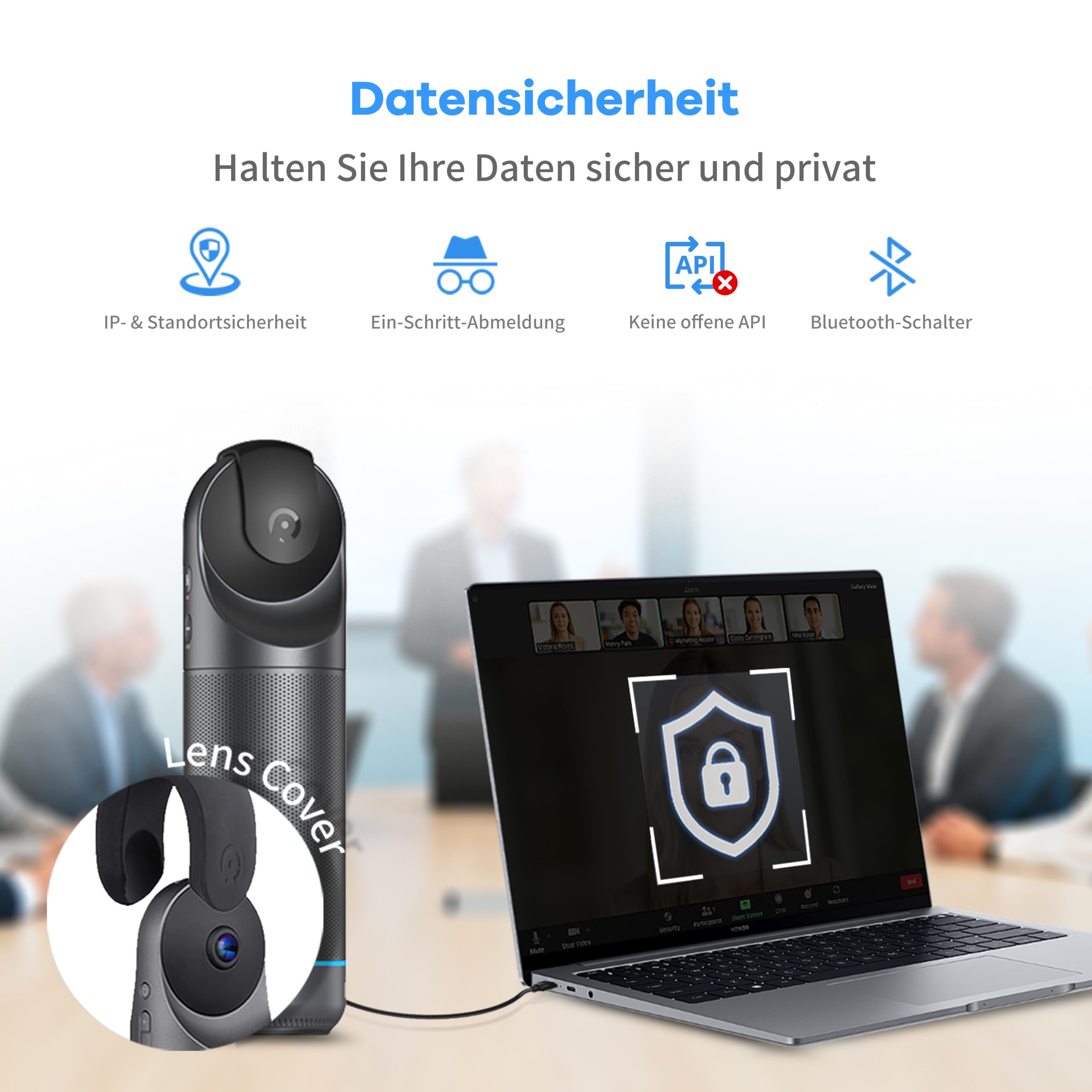 KanDao Meeting Pro 360 Grad Videokonferenzkamera All-in-One, 1080P HD Webcam mit Mikrofon und Lautsprecher, KI Sprecher-Fokus & Lokale Aufnahme, 5,5m Reichweite, Plug & Play für Zoom,MS Teams,Skype