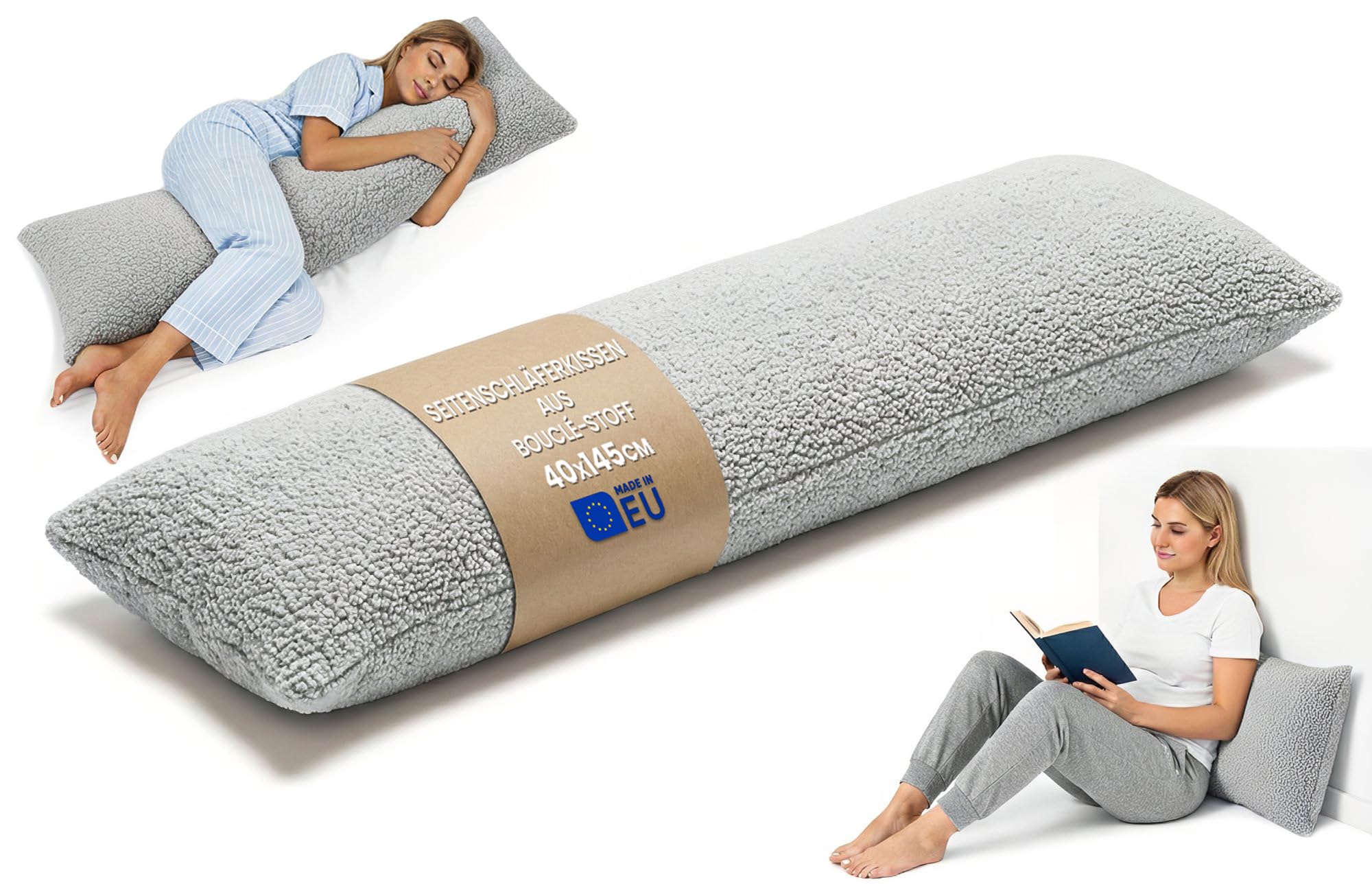 Seitenschläferkissen mit Bezug Bouclé Schwangerschaft Kissen 40 x 145 cm - Schwangerschaftskissen Body Pillow Kuschelkissen Lagerungskissen Stillkissen Schlafkissen für Seitenschläfer Oeko-Tex
