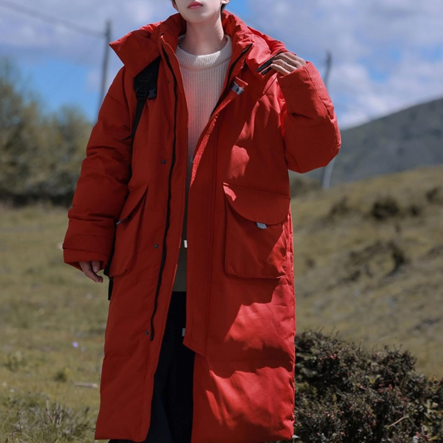 Mens Oversized Parka Jackets Thicken Warm Padded Down Coats with Pockets Winter Puffer Jacket Windproof Overcoat